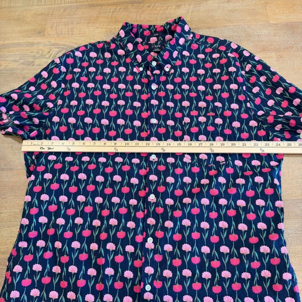 J. Crew Mens Flex Washed Slim Fit Short Sleeve Floral Button Down Shirt XXL Navy